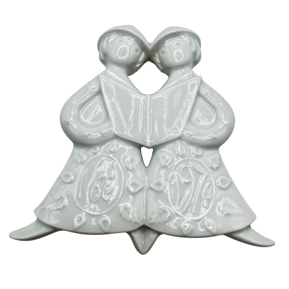Vtg Porcelain Christmas Limoges Ornament Caroling Angels 1974 4.5" White